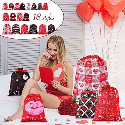 36 Pieces Large Wedding Drawstring Bags Heart Gift Wrapping Bags Candy Wedding Cookie Bags for Wedding Party Favors Bridal Shower, Assorted Sizes and Designs
