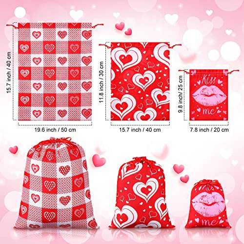 36 Pieces Large Wedding Drawstring Bags Heart Gift Wrapping Bags Candy Wedding Cookie Bags for Wedding Party Favors Bridal Shower, Assorted Sizes and Designs