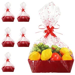 5 pack baskets for gifts empty to fill, valentine day [large size] gift basket kit craftsmanship & thickened kraft wine gift basket bulk for wedding, display, birthday, picnics, camping, christmas