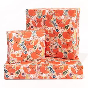 central 23 fall wrapping paper – foxes wrapping paper for birthday thanksgiving christmas – 6 sheets of cute orange wrap for women men kids – for birthdays new baby – comes with stickers