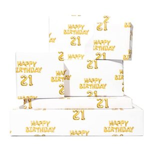 happy birthday wrapping paper – 6 sheets of gift wrap – colorful balloons wrapping paper sheets – for men and women – 21st birthday – twenty-one – comes with fun stickers – by central