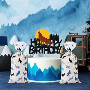 Lecpeting 100 Pcs Wolf Treat Bags Wolf Cellophane Candy Bags Plastic Goodie Storage Bags Wolf Party Favor Bags with Twist Ties for Wolf Theme Birthday Party Supplies