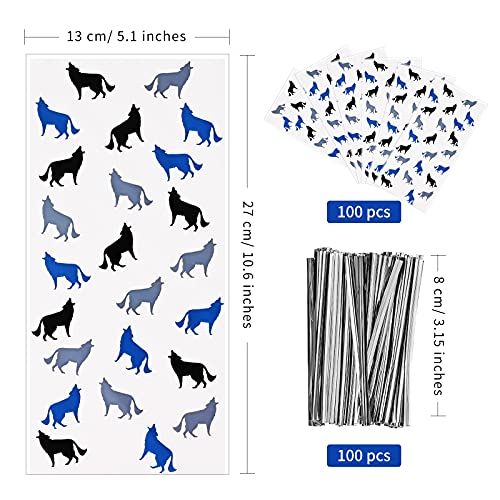 Lecpeting 100 Pcs Wolf Treat Bags Wolf Cellophane Candy Bags Plastic Goodie Storage Bags Wolf Party Favor Bags with Twist Ties for Wolf Theme Birthday Party Supplies