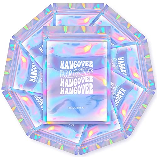 HOUSE OF PARTY Hangover Recovery Kit Bags - (4"x6") 10pcs Bachelorette Wedding Hangover Kit Supplies Hangover Gift Bags Printed Holographic Bags