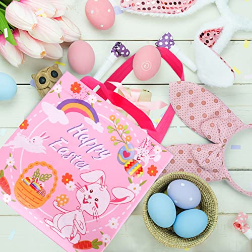 AOKE 8PCS Easter Gift Bags, Easter Reusable Non-Woven Bags with Handle, Easter Bunny Tote Bags Candy Egg Hunt Bags for Easter Party Favors, 4 Colors