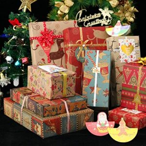 smotecq christmas gift wrapping paper, made from recycled kraft paper, 10 pack 70x50cm folded sheets with 10 gift tags