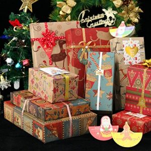 SmoTecQ Christmas Gift Wrapping Paper, Made from Recycled Kraft Paper, 10 Pack 70X50CM Folded Sheets with 10 Gift Tags