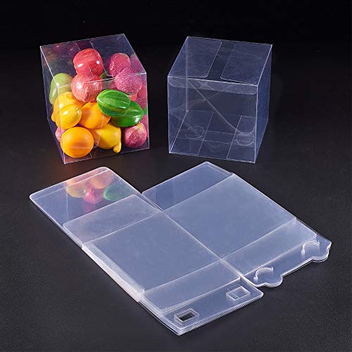 BENECREAT 10PCS Clear Wedding Favour Boxes 5x5x5 Square PVC Transparent Gift Boxes for Candy Chocolate Festival Gift Packaging