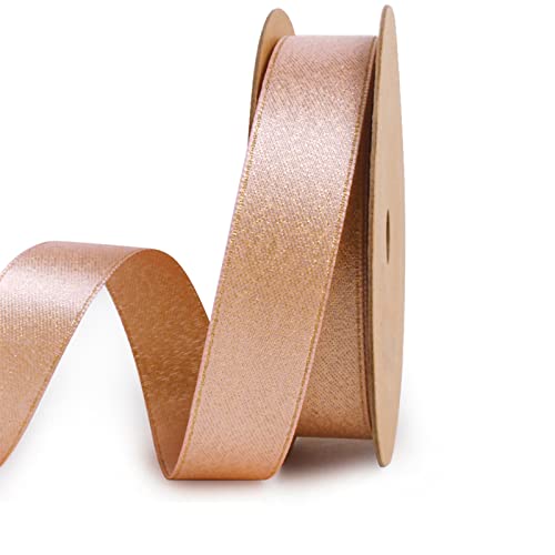 LeZakaa Rose Gold Glitter Satin Ribbon for Wedding, Engagement, Bridal Shower Gift Wrapping - 5/8"x10 Yard/ Roll