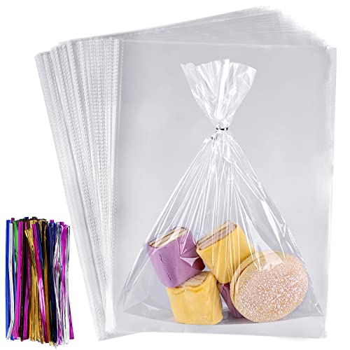 100Pcs Cellophane Bags 12"x16" Clear Plastic Bags for Gifts for Treat Bags Household Bags Party Favors Packaging