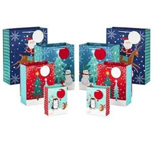hallmark christmas gift, assorted sizes (8 bags: 2 small 5″, 2 medium 8″, 2 large 11″, 2 extra large 14″) penguins, hedgehogs, santa claus, snowmen, trees