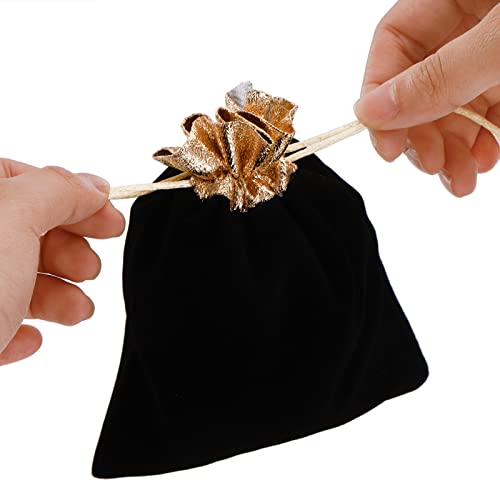 Lyellfe 50 Pack Velvet Bags, Jewelry Pouches Bag with Drawstring, 6''L x 5''W Gift Giving Bag, Decorative with Gold Rim, Great for Jewelry, Candy, Christmas Party, Wedding Favors