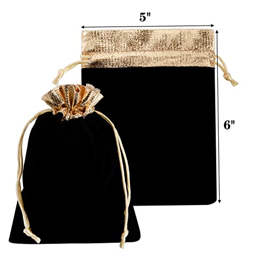 Lyellfe 50 Pack Velvet Bags, Jewelry Pouches Bag with Drawstring, 6''L x 5''W Gift Giving Bag, Decorative with Gold Rim, Great for Jewelry, Candy, Christmas Party, Wedding Favors