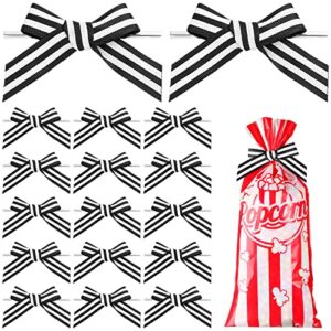 120 pieces twist tie bows satin ribbon bows tie bows for tying up packages present crafts gift bags candy bags decorating (black and white stripe)