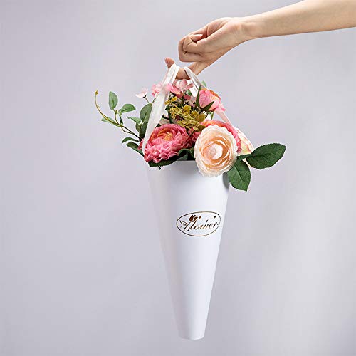 Decorative Paper Bag for Flower Bouquet, 10Pcs Paperboard Floral Hug Bucket with Ribbon Handles, Gift Collocation Packaging Box NMFIN