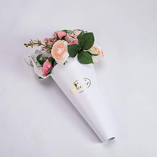 Decorative Paper Bag for Flower Bouquet, 10Pcs Paperboard Floral Hug Bucket with Ribbon Handles, Gift Collocation Packaging Box NMFIN