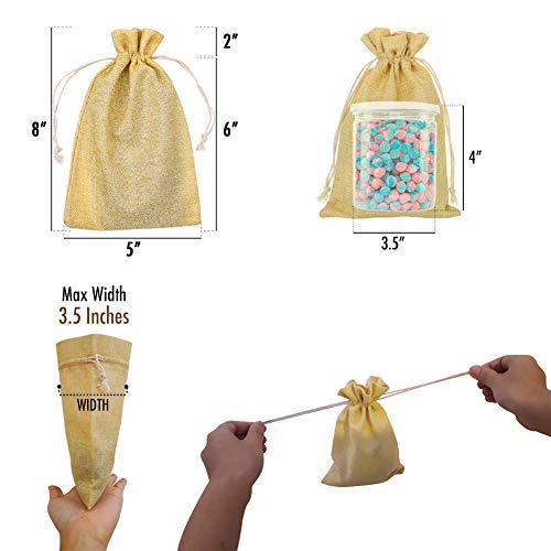 50 Pcs Burlap Gift Bags 5x8 Inch, Linen Sacks Bag with Drawstring for Gifts Candy Small Items, Reusable Jewelry Pouches for Art DIY Craft Coffee Present Wedding Favors Household Use, Brown