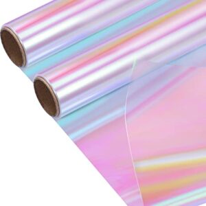 Iridescent Cellophane Wrap Roll Paper 31.5 Inch Wide Rainbow Wrapping Film for DIY Wrapping Birthday Holiday Halloween Christmas Gift Decoration Supplies