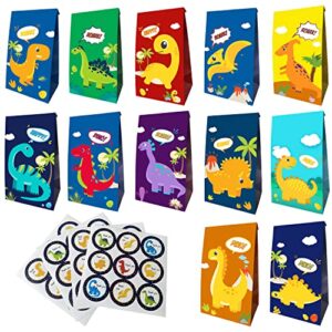 time4relax dinosaur party bags (24 packs) for kids birthday party favor and baby shower – dinosaur candy bags, gift bags with 12 different types for jurassic theme party suppliers