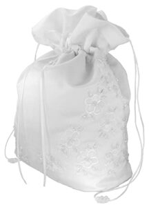 satin bridal wedding money bag (#e1d4mbwh) in large size with pearl-embellished floral lace for receiving envelopes and cards, bridal purse, and other special occasions