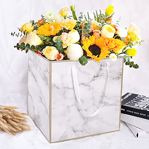 2 PCS Extra Large Gift Bag 11.8 Inch Marble Big Paper Bag with Handle Square Giant Gift Bag XL Big Wedding Gift Bag Huge Reusable Wedding Present Bag for Birthday Party Presents Flowers by Yerpkefey (1 White 1 Black)