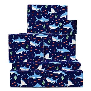 central 23 shark wrapping paper – 6 sheets of gift wrap and tags – sharks and fish – underwater theme – blue wrapping paper for boys – girls birthday wrapping paper – gift for kids – recyclable