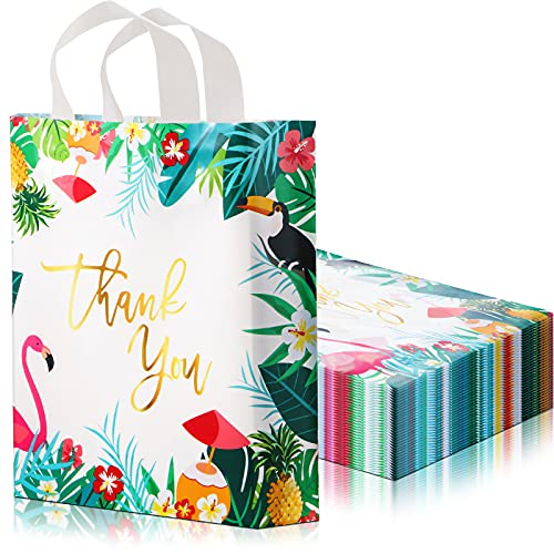 Weewooday 100 Pieces Thank You Bags Plastic Shopping Bags with Soft Loop Handle for Retail Stores, Boutiques, Party Favors, Wedding, Showers, Wholesale Small Gift Bags,12.6 x 11.8 Inch