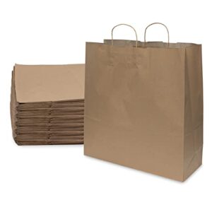 brown paper bags with handles – 18x7x18.75 inch 100 pack large plain brown paper bags, durable kraft paper for retail stores, small business, shopping, crafts, gifts, grocery items, in bulk