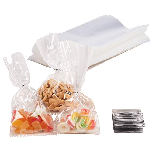 Gusset Cellophane Bags - 200-Pack Clear Bags Suitable for Popcorn Cookies Treats Marshmallows and More 4 x 9 Inches