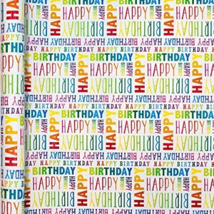 B-THERE Birthday Gift Wrap Wrapping Paper for Boys, Girls, Adults. 6 Cute & Funny Different Designs of 6 ft X 30 Roll! Includes Cactus, Fruit, Rainbows, Rainbow Sprinkles, Pizza, Balloons, Donuts