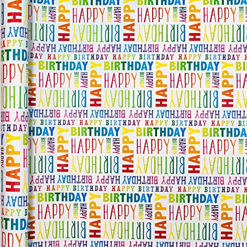 B-THERE Birthday Gift Wrap Wrapping Paper for Boys, Girls, Adults. 6 Cute & Funny Different Designs of 6 ft X 30 Roll! Includes Cactus, Fruit, Rainbows, Rainbow Sprinkles, Pizza, Balloons, Donuts