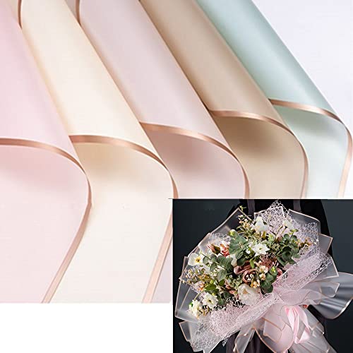 OUKEYI 25 Counts /5 Colors Gold Edge Waterproof Floral Wrapping Paper,Florist Bouquet Supplies,DIY Crafts,Gift Packaging or Gift Box PackagingPaper 22.8x22.8Inch