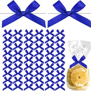 200 pcs twist tie bows satin ribbon 2.6” diy bows for treat bags mini bows for crafts gift wrapping bows for candy bags, christmas, wedding, party present decoration (royal blue)