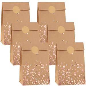 cooraby 30 pieces kraft paper bronzing rose gold bags with 48 stickers candy gift paper bags for wedding, birthday, tea party, gift, and party celebrations