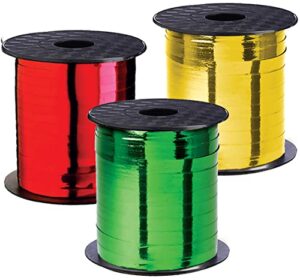 christmas ribbon – curling gift ribbon xmas set of 3 rolls red green gold curling ribbons thin for holiday gifts wrapping & decoration