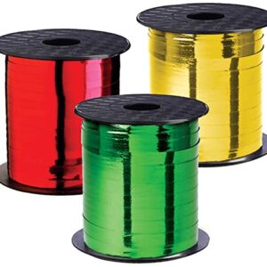 Christmas Ribbon - Curling Gift Ribbon Xmas Set of 3 Rolls Red Green Gold Curling Ribbons Thin for Holiday Gifts Wrapping & Decoration