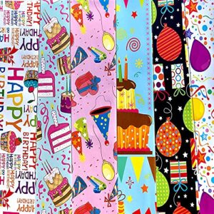 large sheet birthday wrapping paper sheet for kids girls adults 6 pack folded flat traditional colorful design gift box wrap for birthday party 74 x 50cm