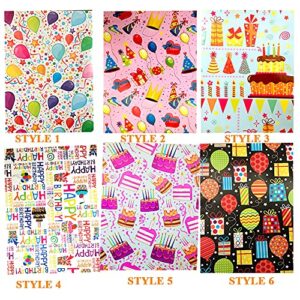 Large Sheet Birthday Wrapping Paper Sheet for Kids Girls Adults 6 Pack Folded Flat Traditional Colorful Design Gift Box Wrap for Birthday Party 74 X 50cm