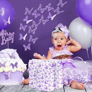 24 Pieces Butterfly Party Present Bags Butterflies Safe Paper Goodie Bags Gradient Butterflies Present Bags Butterfly Party Decorations Goody Treat Bags for Girls Women's Birthdays Supplies (Purple)