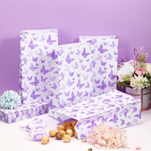 24 Pieces Butterfly Party Present Bags Butterflies Safe Paper Goodie Bags Gradient Butterflies Present Bags Butterfly Party Decorations Goody Treat Bags for Girls Women's Birthdays Supplies (Purple)