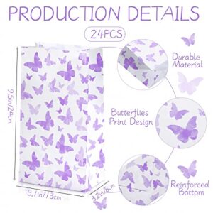 24 Pieces Butterfly Party Present Bags Butterflies Safe Paper Goodie Bags Gradient Butterflies Present Bags Butterfly Party Decorations Goody Treat Bags for Girls Women's Birthdays Supplies (Purple)