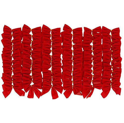 Iconikal Mini Small Velvet Bows, Red, 3.5 x 3.5-Inch, 72-Pack