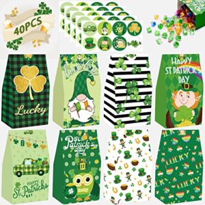 febsnow st patrick’s day gift bags, 40 pack shamrock candy treat goodie bags lucky clover kraft paper bags small st patrick’s day gift bags for kids party favor bags