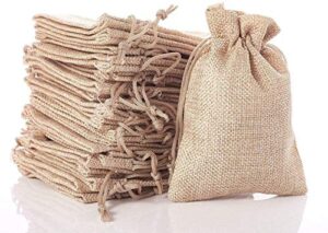 handrong 100pcs burlap gift bag burlap bags with drawstring jewelry pouch jute hessian sack packing storage linen bags for wedding party birthday holiday treat diy art craft christmas favor