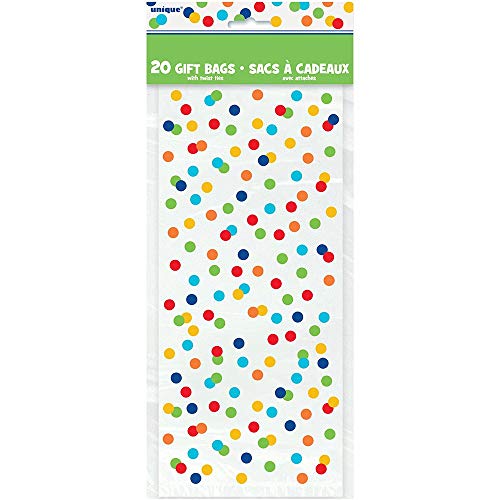 Unique Rainbow Mini Polka Dot Cellophane Bags, 11" x 5", Multicolor