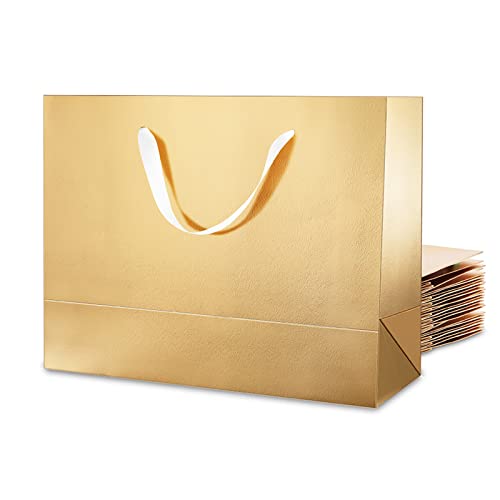 MALICPLUS 12 Extra Large Gift Bags 16x6x12 Inches, Luxury Large Gift Bags with Handles for All Occasions (Gold with Grass Texture)