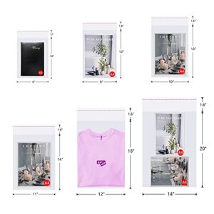 KnR Harmony Self Sealing Resealable Bags 12x18 200pcs Clear Adhesive Cello Bags Plastic Cellophane Bags for Apparel Clothing T-shirt Pants Storage Packaging 14 Sizes to Choose from