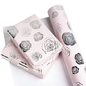 WRAPAHOLIC Wrapping Paper Roll - 24 Inch X 100 Feet Jumbo Roll Rose with Silver Foil Design, Perfect for Wedding, Birthday, Holiday, Baby Shower and More Occasions