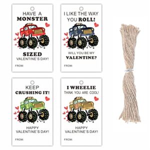 valentine’s day gift tag, car and truck theme valentine hang tags with strings(40 pack), happy valentine’s day hang tags gift wrapping decorations and supplies for boys girls(qrjdp-003)