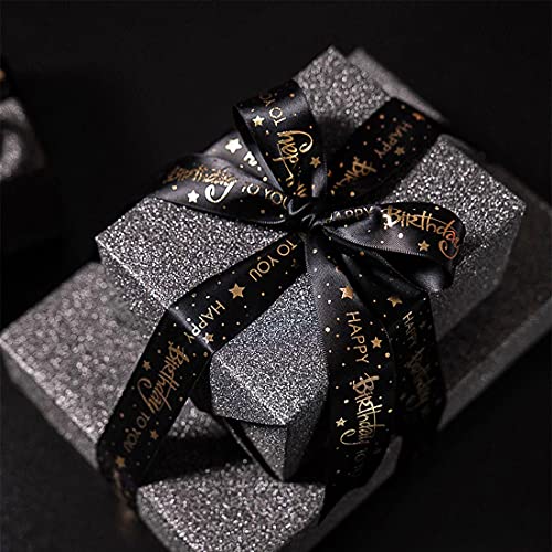 Sichou Birthday Ribbon - 5/8 Inch 20 Yards Ribbon for Crafts,Satin Decorations for Handmade Wreath,Birthday Gift Wrapping Party Supplies (Black)